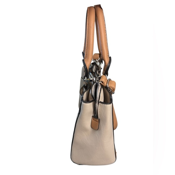 Rosetti Tan and White Rectangle Crossbody Satchel Bag - Picture 3 of 14